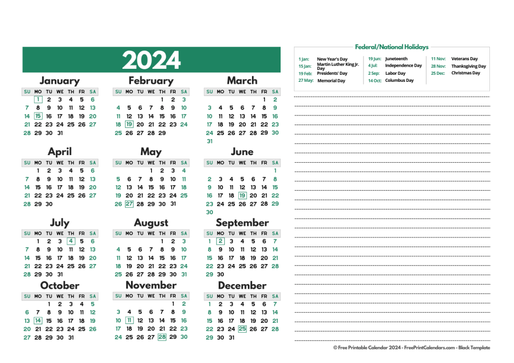 Printable 2024 Calendar with Holidays